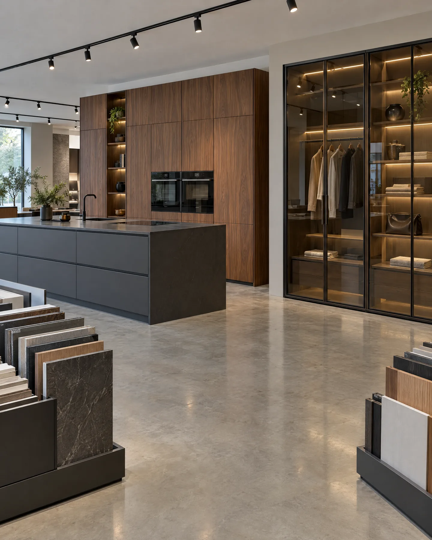 Moduli cucina e armadio esposti nello showroom